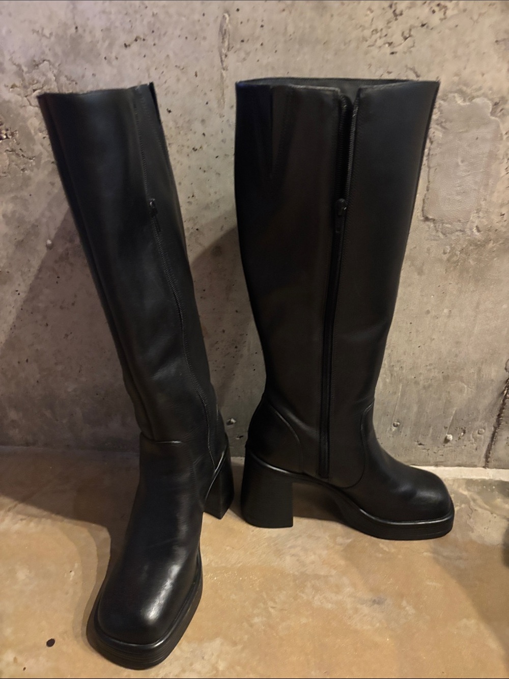 Steve Madden Black Knee-High Platform Block Heel Boots